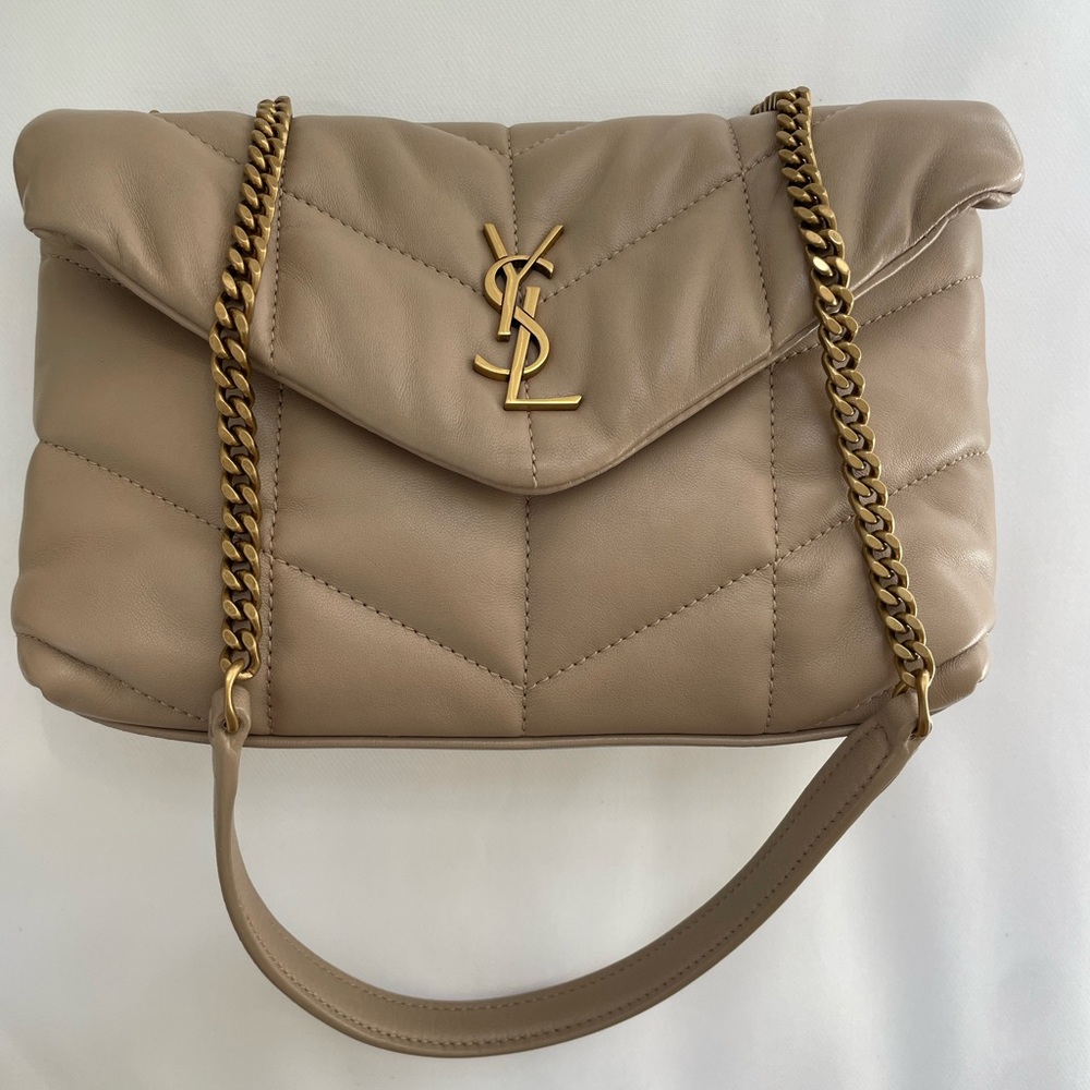 Authentic YSL Saint Laurent Toy Puffer Dark Beige Lambskin